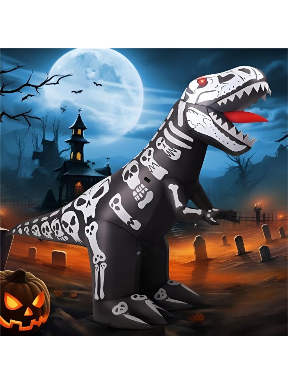 8 FT Long Halloween Inflatables Outdoor Decorations, Blow Up Dinosaur